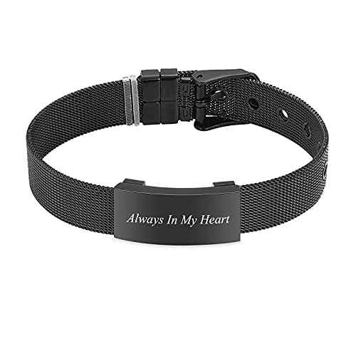 zeqingjw Adjustable Cremation Jewelry Urn Bracelet for Ashes Personalized Message Urn Bangle for Women Men Memorial Keepsake-Forever in My Heart - color: Black