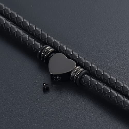 Oinsi Heart Urn Bracelet for Ashes, Cremation Jewelry Leather Bracelets for Men Women, Memorial Jewelry With Filling Kits - color: Black-20cm