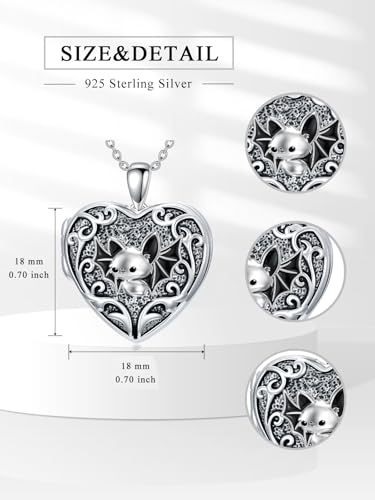 Personalized Heart Locket Necklace That Holds Pictures 925 Sterling Silver Custom Photo Lockets Necklaces Jewelry Gifts for Family Women Lover - color: Bat, style: Locket Only