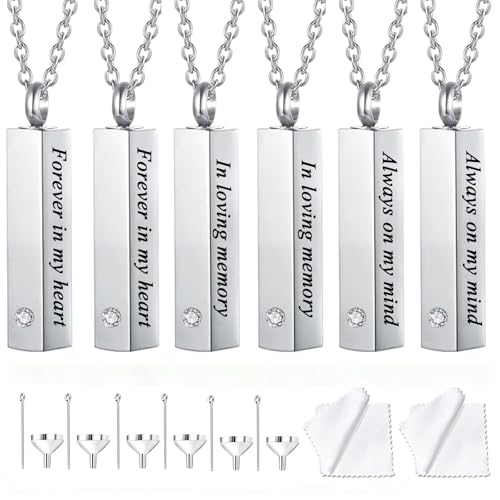 weikui 6 Pieces Urn Necklace for Ashes for Men Women Cremation Jewelry for Ashes Memorial Urn Locket for Ashes Keepsake Pendant for Human Ashes - color: 6Pcs-Silver