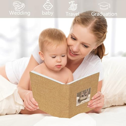 Artmag Mini Photo Album 4x6 26 Pockets 2 Pack, Linen Cover with Front Window Album Each Holds 52 Vertical Photos for Family Wedding Baby Children (Khaki) - color: Khaki, size: 50 Pockets/2PKS
