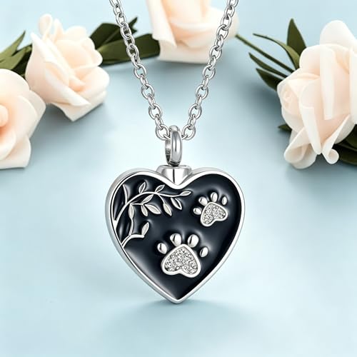 NanMuc Dog Cat Pet Cremation Urn Necklace for Ashes Jewelry Crystal Keepsake Memorial Animal Pendant for Womens - style: White Paw Print