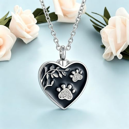 NanMuc Dog Cat Pet Cremation Urn Necklace for Ashes Jewelry Crystal Keepsake Memorial Animal Pendant for Womens - style: White Paw Print