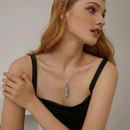 Cylinder Urn Necklace Crystal Tree of Life Cremation Jewelry Pendant for Women Men Vial Cremation Ash Pendant Loved One Memorial Jewelry with Mini Keepsake Urn Ash - Always In My Heart - color: Silver-Black-Always In My Heart
