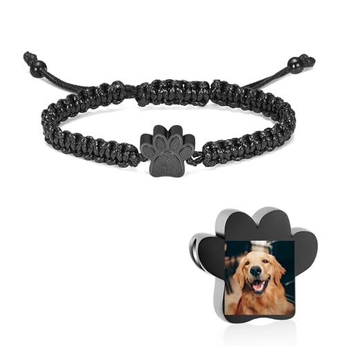 constantlife Cremation Bracelet for Ashes Stainless Steel Paw Print Urn Jewelry Braided Rope Adjustable Bangle Keepsake Pet Dog Cat Ash Holder Memorial Gift for Women Men - color: Customize Photo