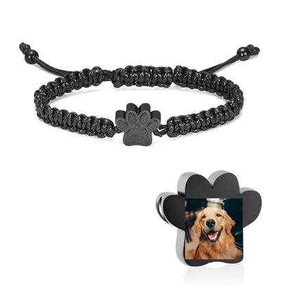 constantlife Cremation Bracelet for Ashes Stainless Steel Paw Print Urn Jewelry Braided Rope Adjustable Bangle Keepsake Pet Dog Cat Ash Holder Memorial Gift for Women Men - color: Customize Photo