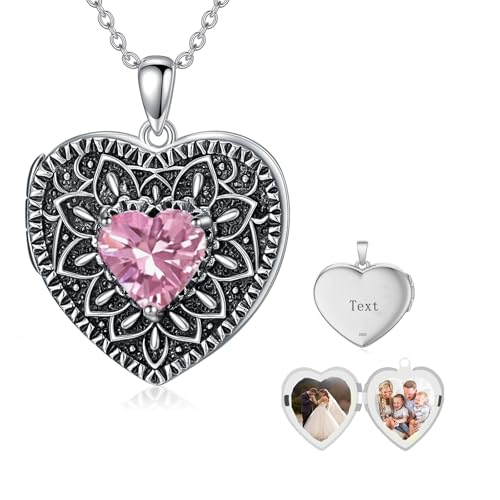 Heart Photo Locket Necklace 925 Sterling Silver Birthstone Gemstone That Holds 2 Pictures Locket Necklace Jewelry Gifts for Mother Women Mom Mother's Day Christmas Birthday - style: 10-Oct-Tourmaline-Customize