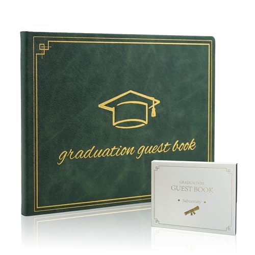 Graduation Guest Book 2026 - Memory Scrapbook for College Gifts Graduation, Guest Book for Graduation Party Sign-In with Custom Message 120 Pages, 7x9 Inch Elegant Graduation Yearbook (Green) - color: green