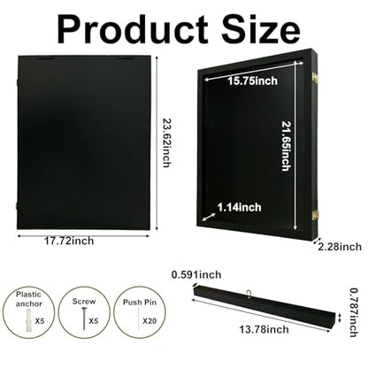 Graduation Shadow Box Frame 23.6x17.7 Inch, Large Memory Display Case for Cap Gown Diploma & Keepsakes, Wood Shadow Box with Glass Door, Lockable Graduation Frame with Pins & Hanging Hardware, Black