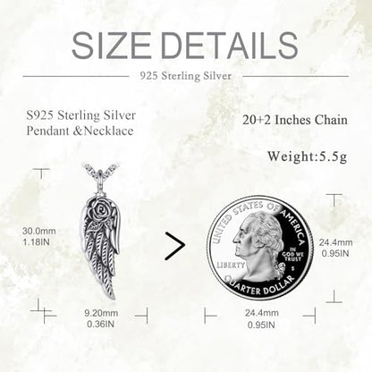 VONALA 925 Sterling Silver Wing Urn Necklace for Ashes Necklace Rose Flower Angel Wing Cremation Jewelry Memory
