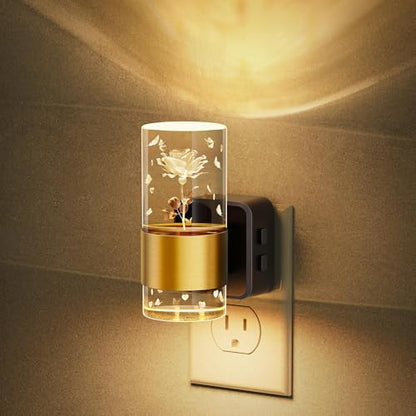 JandCase Night Lights Plug into Wall, Rose Carved Night Light for Girls - color: Gold-Rose, size: 1 Pack