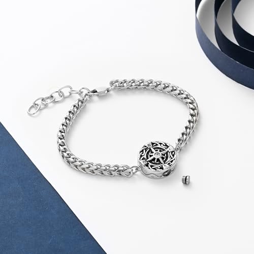 constantlife Compass Urn Bracelet for Ashes Stainless Steel Adjustable Link Bangle Cremation Keepsake Loved Ones Memorial Jewelry for Women Men - color: Customize