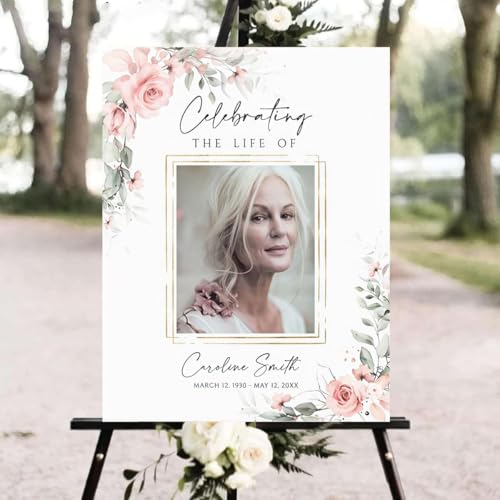 Funeral Welcome Sign, Celebration of Life Memorial Sign Floral #2 - color: Version #12