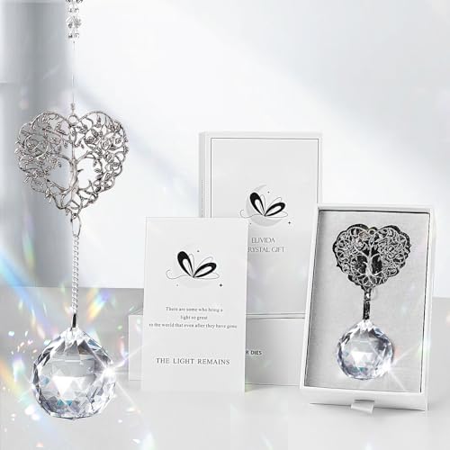 Sympathy Gift for Loss of Loved One, Memorial Suncathcer Bereavement Gift | Miscarriage Gifts for Mothers, Loss of Mom Grief Crystal Ornament with Card, Condolences Funeral Gift, Tree Life Design - style: Heart-shaped Tree