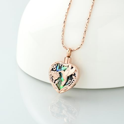 Imrsanl Hummingbird Cremation Jewelry Heart Urn Necklace for Ashes for Women Men Memorial Keepsake Ash Pendants of Loved Ones - color: Rose Gold