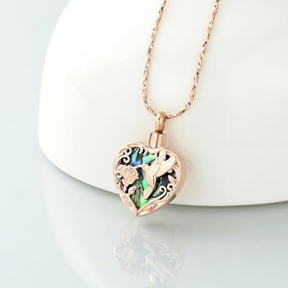 Imrsanl Hummingbird Cremation Jewelry Heart Urn Necklace for Ashes for Women Men Memorial Keepsake Ash Pendants of Loved Ones - color: Rose Gold