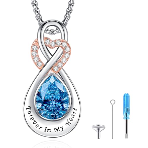 Infinity Urn Necklace for Ashes Sterling Silver Heart Moonstone Turquoise Birthstone Keepsake Memorial Cremation Jewelry for Women - style: Infinity A-09-Sept.-Sapphire