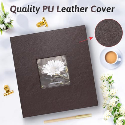 Popotop Photo Album 4x6 200 Photos with Writing Space, Leather Cover Album with Display Picture Window, Photo Book for Wedding Family Baby Gift - color: Coffee, size: 200 Pockets