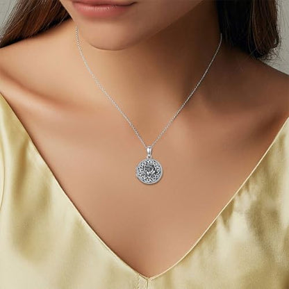Round Locket Necklace 925 Sterling Silver Filigree/Flower Locket Necklace That Holds Pictures Birthday Christmas Jewelry Gifts for Women - color: 06-Lotus Locket