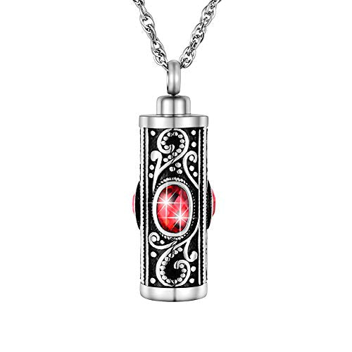 XIUDA Crystal Cremation Urn Necklace for Ashes Keepsake Stainless Steel Memorial Pendant with Flower - color: Red
