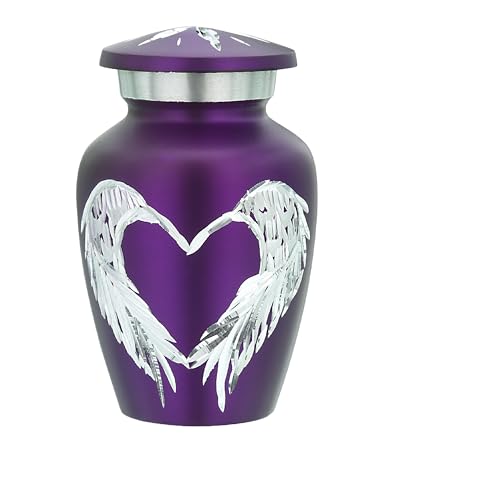 Purple Small Urns for Human Ashes - Angel Wings & Heart Mini Urns - Cremation Keepsakes urns for Ashes - Ash Holders – Urn -ERN - Tiny Urns for Men - Miniature Urn - (Single) - color: Purple