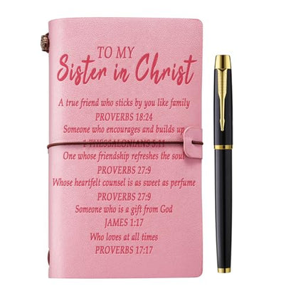 Christian Sister Gift, Sister in Christ Gifts for Women Leather Journal Notebook Sisters Gifts from Sister Christian Gifts for Women Religious Gifts for Women Sister Best Friends Friendship Faith Gifts, Sister in Chirst - color: Pink