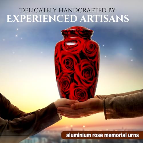 Bhartiyaa Handicraft Red Rose Cremation Urn for Human Ashes – Memorial Urn for Adult Male & Female, Holds Up to 200 lbs, for Home or Burial (Design 9) - size: Adult 200 Ibs