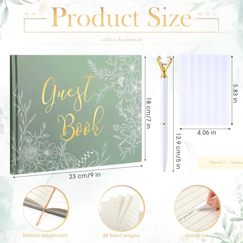 Wedding Guest Book with Pen and Table Sign, 7x9 Inch Photo Guestbook with 88 Lined Pages, Personalized Guestbook Photo Album Sign in Book for Reception Bridal Shower Wedding Birthday Party(Sage Green) - style: Sage Green