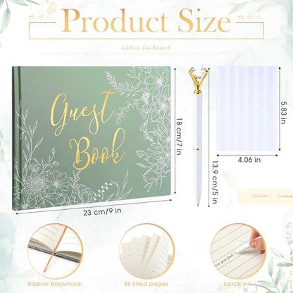 Wedding Guest Book with Pen and Table Sign, 7x9 Inch Photo Guestbook with 88 Lined Pages, Personalized Guestbook Photo Album Sign in Book for Reception Bridal Shower Wedding Birthday Party(Sage Green) - style: Sage Green