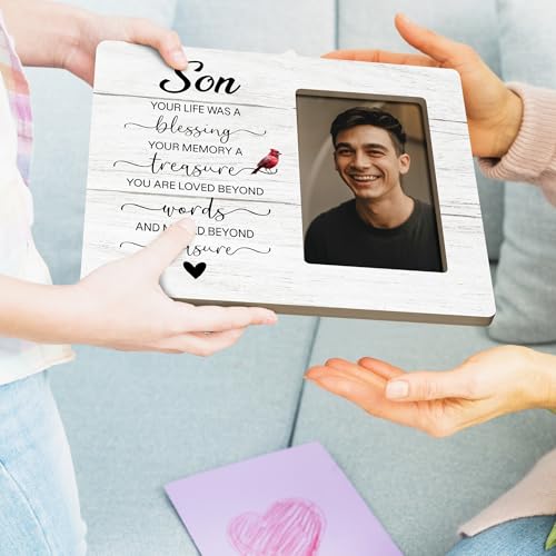 Memorial Picture Frame Gifts for Loss of Son, In Loving Memory Frame, Sympathy Gifts for Loss of Son Wooden Picture Frames, 4x6 inch Photo