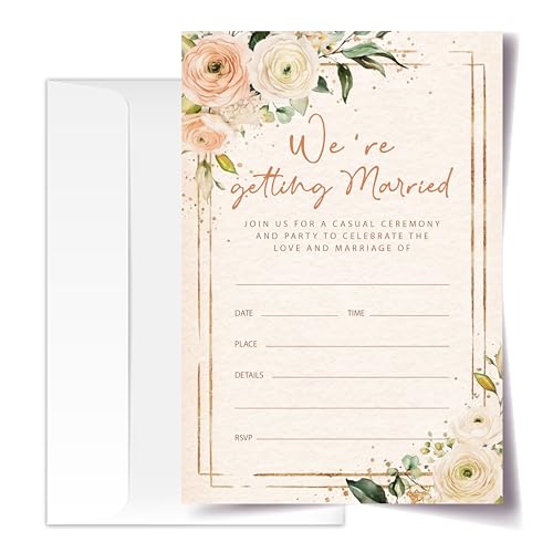 Floral Wedding Invitation Cards with Envelopes, 20 Sets Ranunculus Wedding Invites, Eucalyptus Greenery Bridal Shower Engagement Announcement 4x6 Inch We're Getting Married Invitations (216) - color: Orange Ranunculus