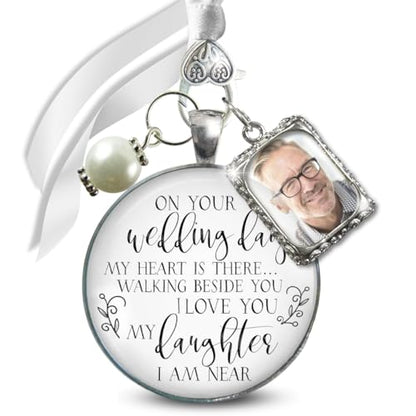 Gutsy Goodness Bouquet Charm On Your Wedding Day Memorial Honoring Mom Dad Grandma Grandpa Meaningful Bridal Floral Jewelry Silver Finish Pendant Bride's Flowers Photo Frames Parent Grandparent - color: White Bead, style: My Daughter | 1 Frame