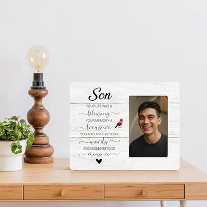 Memorial Picture Frame Gifts for Loss of Son, In Loving Memory Frame, Sympathy Gifts for Loss of Son Wooden Picture Frames, 4x6 inch Photo