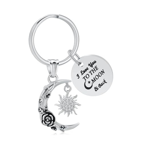 shajwo Cremation Jewelry Urn Keychain for Ashes for Women Men | Crescent Moon and Sun Rose Key Ring for Human Pet Ashes - color: Silver