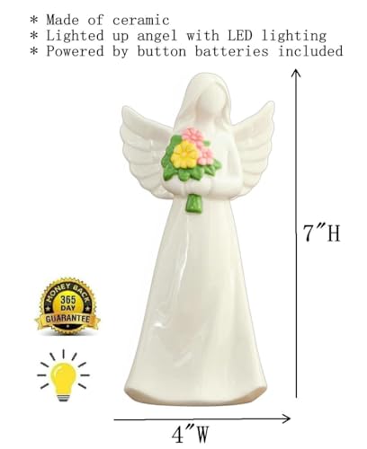 ADAVAS.Y&G Lighted Angel Figurine with Flowers – Ceramic Angel Night Light – LED Memorial Angel Statue – Christian Gift for Women, Mom, Grandma, Sympathy or Mother’s Day - color: Green