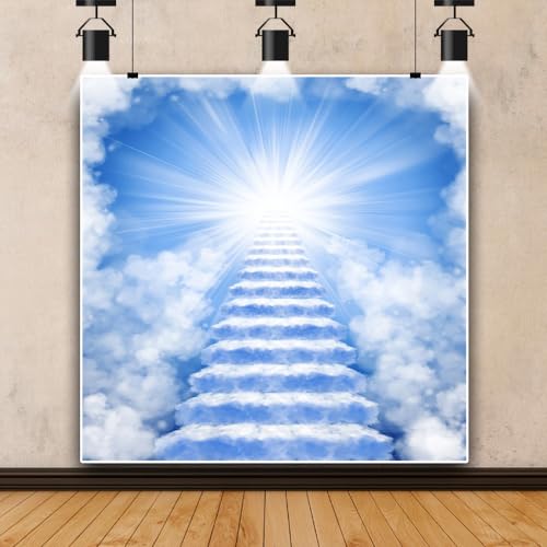 8x8ft Heaven Backdrop - Blue with Clouds and Sky - Baptism Occasion - Vinyl Material - color: Blue02, size: 8x8ft