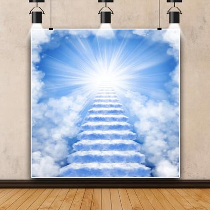 8x8ft Heaven Backdrop - Blue with Clouds and Sky - Baptism Occasion - Vinyl Material - color: Blue02, size: 8x8ft