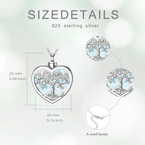 Diamond Tree of Life Urn Necklace for Ashes 925 Sterling Silver Family Tree of Life Cremation with Funnel Filler Ash Holder Keepsake Memorial Jewelry Gifts for Women,18+2 inch - style: Style 4-Opal
