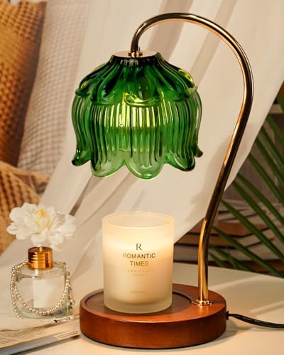 Funistree Green Candle Warmer Lamp with Timer, Dimmable Flower Candle Lamp Warmer, Vintage Christmas Birthday Gifts for Women, Mom, Female Friend, Aromatic Candle Light for Yankee Candles - color: 04 Green