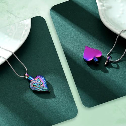 Love Heart Cremation Jewelry Urn Necklaces Butterfly Urn Necklaces for Ashes Memorial Keepsake Pendant for Women Men Gifts With Funnel Kit & Bag - color: Rainbow