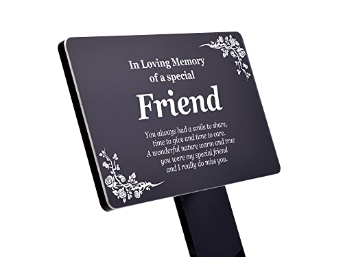 Friend Memorial Remembrance Plaque Stake - Black, Waterproof, Outdoor, Grave Marker, Tribute, Plant Marker (Black)