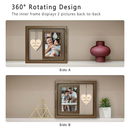 EYITUPC Rotating Wood Pop Pop Picture Frame Gift for Birthday | 4x6 Double Photo Frame, Thoughtful Pop Pop Gifts Father's Day Christmas - color: World's Best Pop Pop