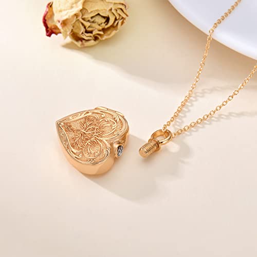 SOULMEET Cremation Jewelry for Ashes, Sterling Silver Urn Necklace for Ashes Women Men, Cherish Memories Cremation Jewelry to Keep Someone Near to You - color: M3-Rose gold tree