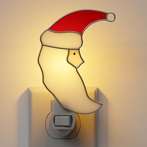 Staiend Glass Christmas Santa Moon Plug in Night Lights for Home - color: Christmas Moon