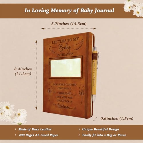 Baby Miscarriage Gift, Sympathy Condolence Remembrance Grief Memorial Gifts | Letters To My Baby In Heaven Faux Leather Journal with Window Cover 200 Pages A5 Lined for Family Friend Who Loss of Infant - style: Baby