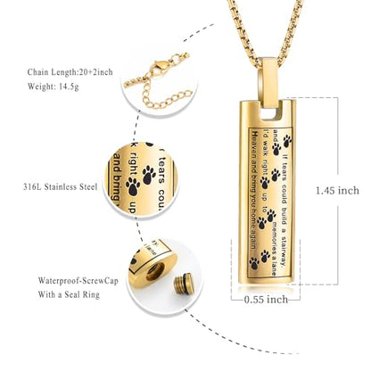 Oinsi Pet Urn Necklace for Ashes Stainless Steel Cremation Jewlery Paw Print Keepsake Memorial Ashes Necklace for Dogs Cats - color: Gold