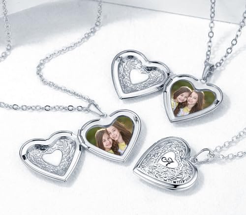 Locket Necklace Holds Pictures Alphabet Initial Letter Love Heart Lockets Photo Memory Locket Necklaces Birthday Gifts - color: Silver, style: B