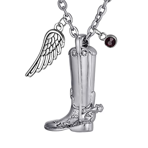 Cremation Jewelry Cool Army Boots Ashes Necklace Urn Pendant for Men & Cowboy Memorial Keepsake with Funnel Kit - style: Necklace-Customized