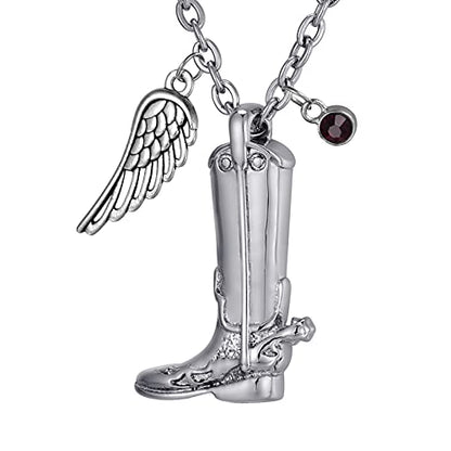 Cremation Jewelry Cool Army Boots Ashes Necklace Urn Pendant for Men & Cowboy Memorial Keepsake with Funnel Kit - style: Necklace-Customized