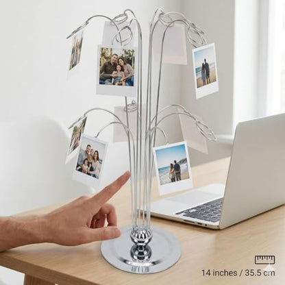 HOHIYA 14" Photo Display Tree with 12 Clips Stainless Steel Stand | Displays photos, cards, notes and memories with 12 clips for home, weddings, offices and seasonal celebrations.